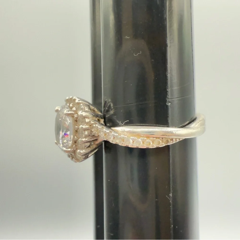 Faux Engagement Glamour Ring Marked 925 with CZ Stones - Size 8